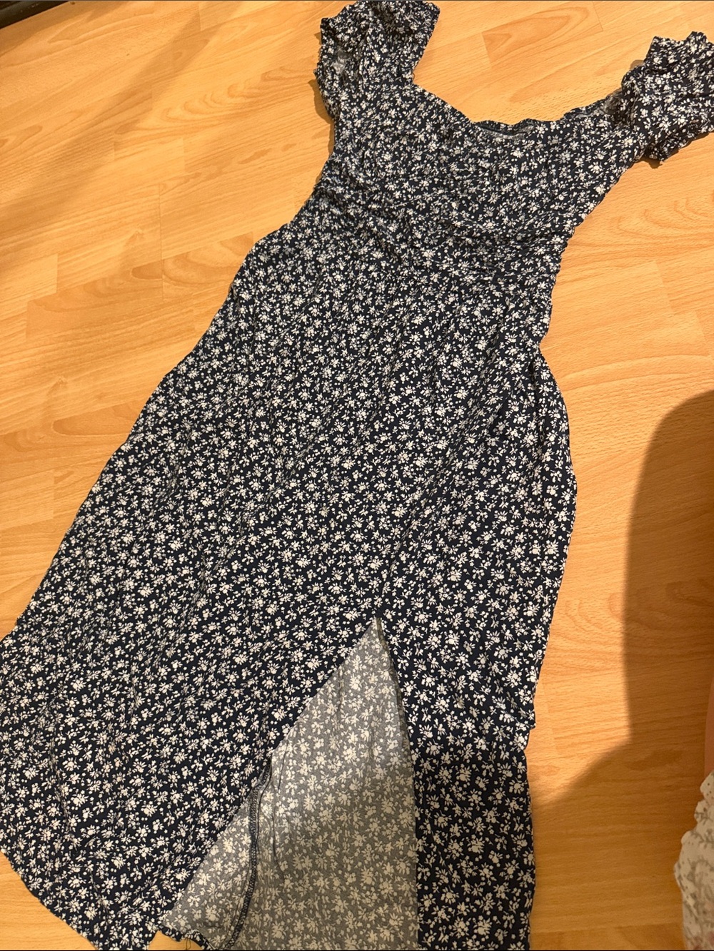 Women's Hollister Navy Floral Midi Dress with Front Slit